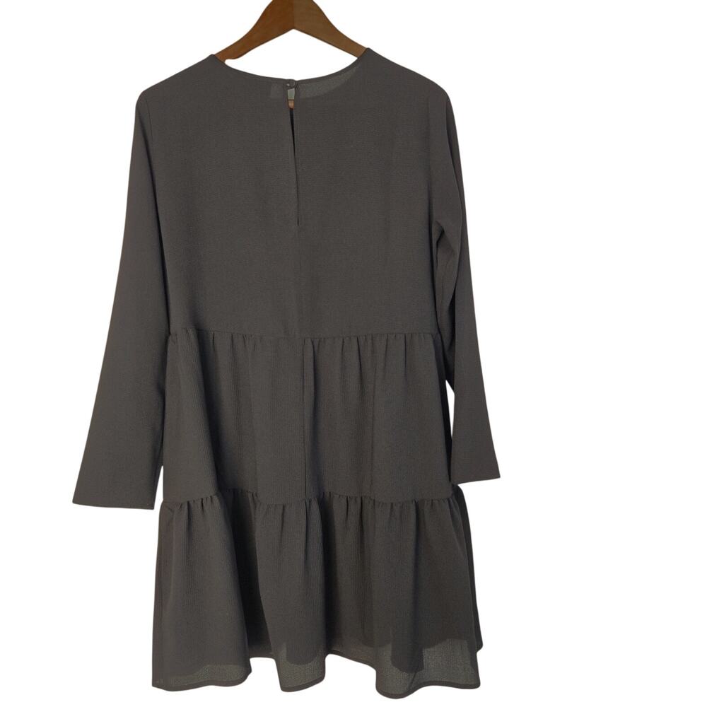 Indie Sleaze Long Sleeve Tiered Smock Black Minimalist Babydoll Mini Dress 6 - Picture 2 of 9